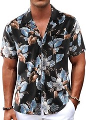 Men’s Hawaiian Shirt Tropical Floral Short Sleeve Button Down Casual Beachwear