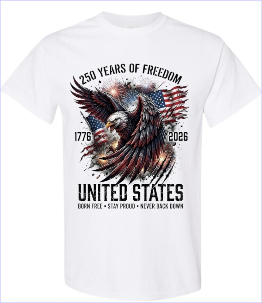 250 Years of Freedom T-shirt Men’s or Youth Small to 5X-Large White