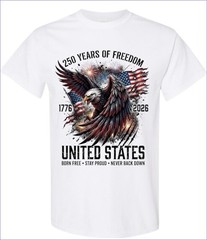 250 Years of Freedom T-shirt Men’s or Youth Small to 5X-Large White