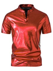 Men’s Glossy Henry Collar Fashion Nightclub T-Shirt