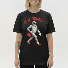 Sass-Squatch Bigfoot In Heels Funny Pun T-Shirt, Retro Novelty Sarcastic Tee