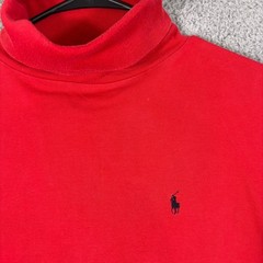 Ralph Lauren Mens Turtleneck Long Sleeve Shirt Red Cotton Pony Logo Large L