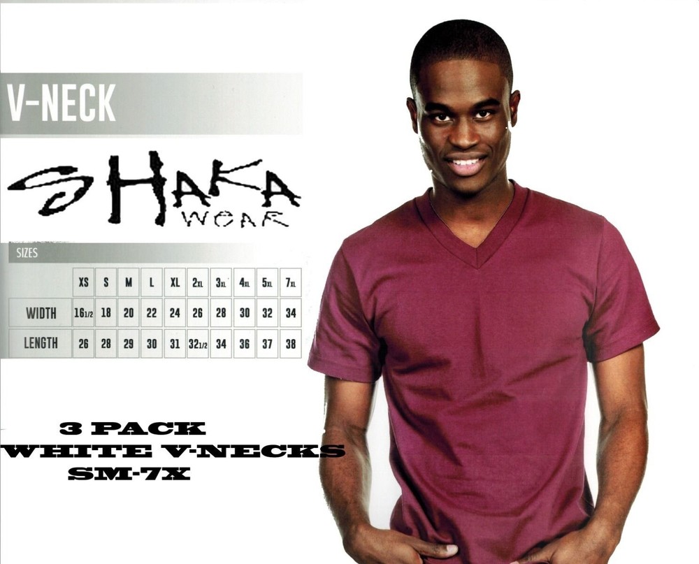 3 PACK SHAKA WEAR MENS WHITE V-NECK T-SHIRTS FREE SHIPPING