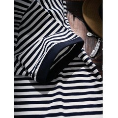 American Tough Guy Style Henry Collar Striped Washed Cotton Short Sleeved Shirt