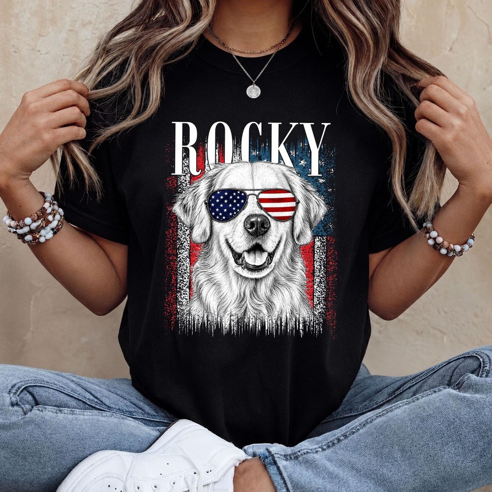 Custom Dog 4th of July Shirt Personalized Pet Portrait Patriotic Tee