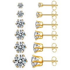 6 Pairs Hypoallergenic Stainless Steel Stud Earrings Cubic Zirconia Earrings …