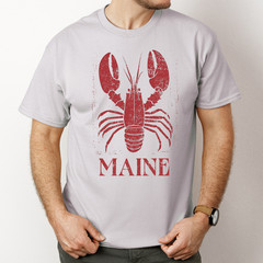 Maine Shirt Lobster Graphic Coastal Seafood Art Block Style Nautical Tshirt Gray