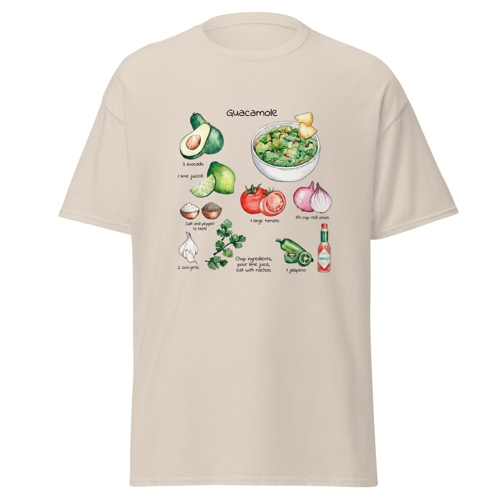 Watercolor Guacamole Recipe T-Shirt, Botanical Culinary Art Tee.