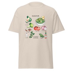 Watercolor Guacamole Recipe T-Shirt, Botanical Culinary Art Tee.