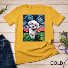 Maltipoo Starry Night White Maltese Poodle Dog Art by Aja T-Shirt Unisex T-shirt