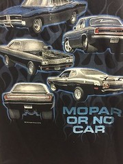 Black T-Shirt w/ “Mopar Or No Car” Script & Multiple Cars (Licensed)