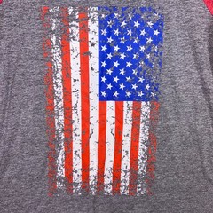 So Rock T-Shirt Mens XS Gray and Red American Flag 3/4 Sleeve Baseball Cut Shirt
