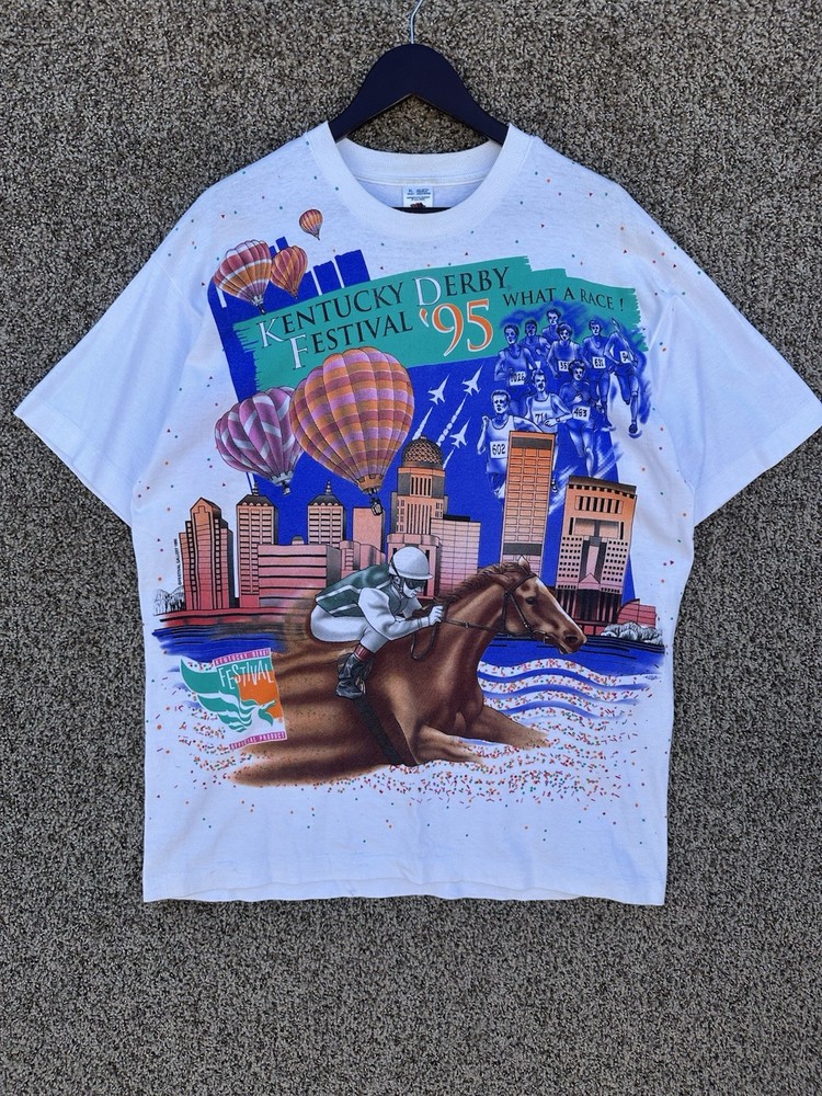 Vintage 1995 Kentucky Derby AOP T-Shirt Single Stitch Sz XL