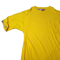 VINTAGE 90s Tommy Hilfiger T Shirt Mens L Large Short Sleeve Lined Yellow Pocket