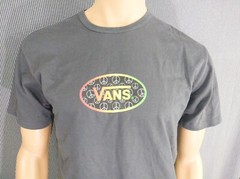 VANS T – Shirt Dark Grey SS Cotton Men’s Medium Neon Green Red Yellow Graphic