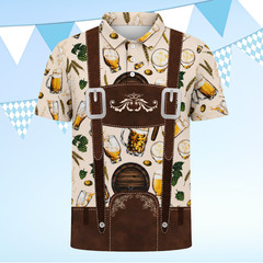 Mens Oktoberfest Lederhosen Polo German Bavarian Beer Costume Prost Shirt(S-5XL)