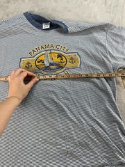 Vintage Cal Cru T-Shirt Mens XL Blue/White Stripped Short Sleeve Nautical