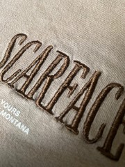 Scarface Shoe Palace X Tony Montana Embroidered Double Sided Beige T Shirt SZ M