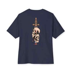 Mens Oversized T-Shirt Skull Dagger Back Print Streetwear Graphic Baggy White