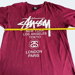 Stussy Burgundy World Tour Graphic T-Shirt Size Large Streetwear Skater Tee