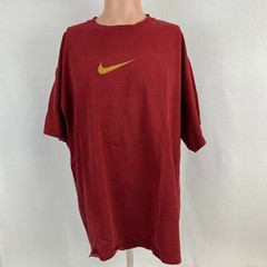 Nike Glossy Gold Swoosh Logo T Shirt Vintage 90s Red Grey Tag Size XL