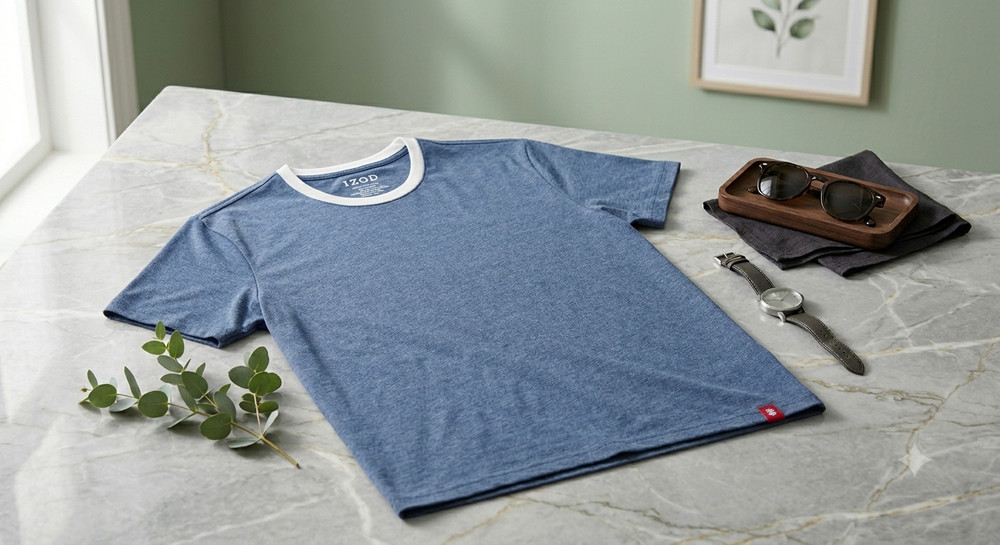 IZOD Men’s XXL Blue T‑Shirt Short Sleeve Contrast Collar Casual Soft Knit Tee