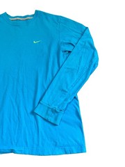 Nike Men’s Size M Blue 100% Cotton Embroidered Logo Long-Sleeve T-Shirt