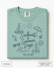 Sailboats & Summer Days Comfort Colors Tee, Nautical Coastal Shirt