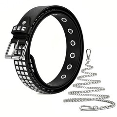 Mens Studded Belts with Pant Chain Pyramid Rivets Studs Y2K Leather Waist Bel…