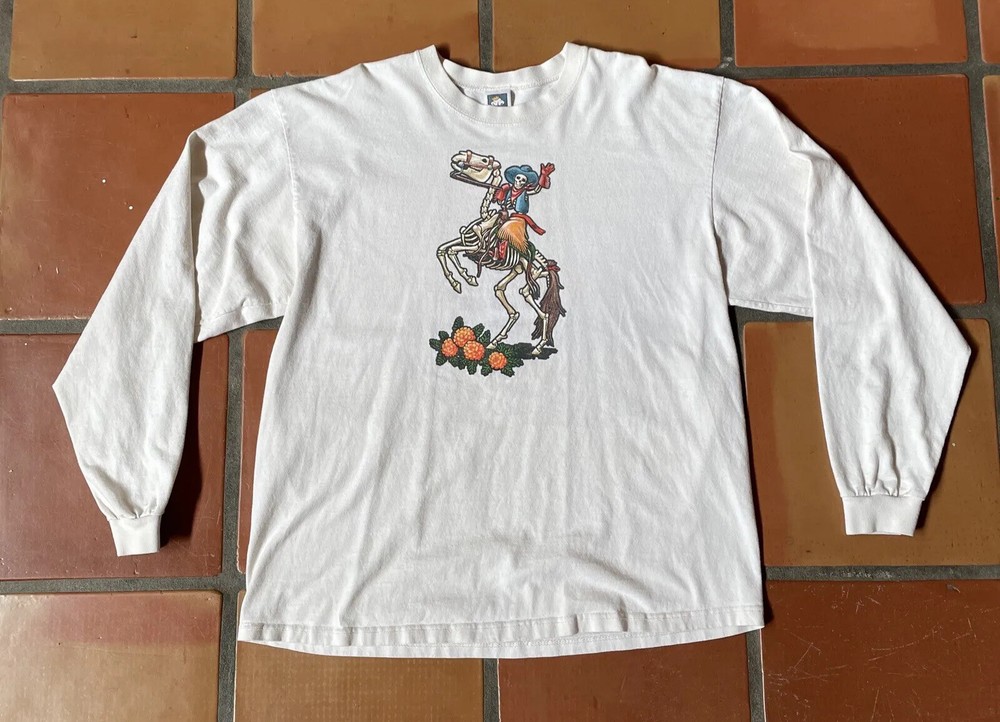 Cotton Deluxe Mens XL Made In USA Skeleton Cowboy On Horse Long Sleeve T-Shirt