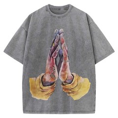100% Cotton Oversized T-Shirt Tattoo Praying Hands Vintage Streetwear Unisex Tee