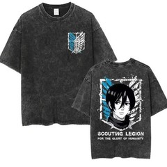 Anime Attack Titan Retro Wash Printed T-shirt Mikasa Ackerman Eren Jaeger Free W