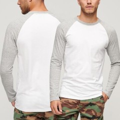 Mens Long Sleeve Baseball T-Shirt Raglan Sleeve Casual Adults Tee Contrast Tops
