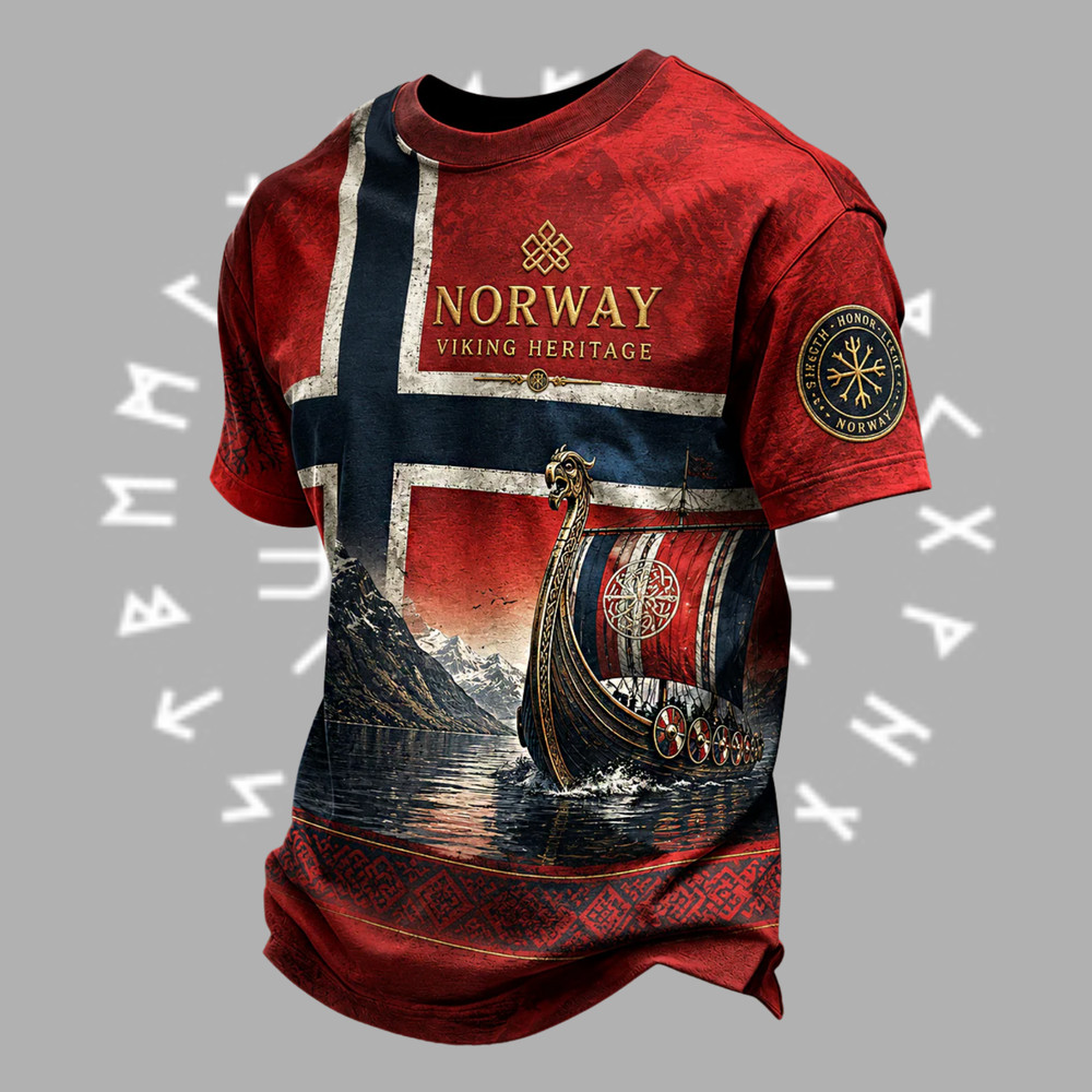Mens Norway Soccer Fan 3D T-Shirt Viking Heritage Norwegian Flag Shirt (S-5XL)