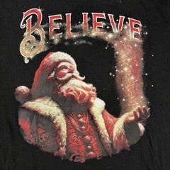 Holiday Time Santa Claus ‘Believe’ Black Graphic T-shirt – Size L (42-44) – New