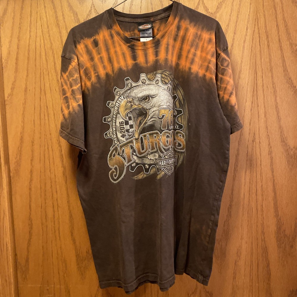 Harley Davidson Men L~R.K. Stratman, Inc~2016~Brown~T-Shirt~Sturgis SD 76thRally