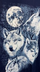 Men’s Huge Front Graphic Howling Wolves T-shirt Small Blue Screen Print Wolf