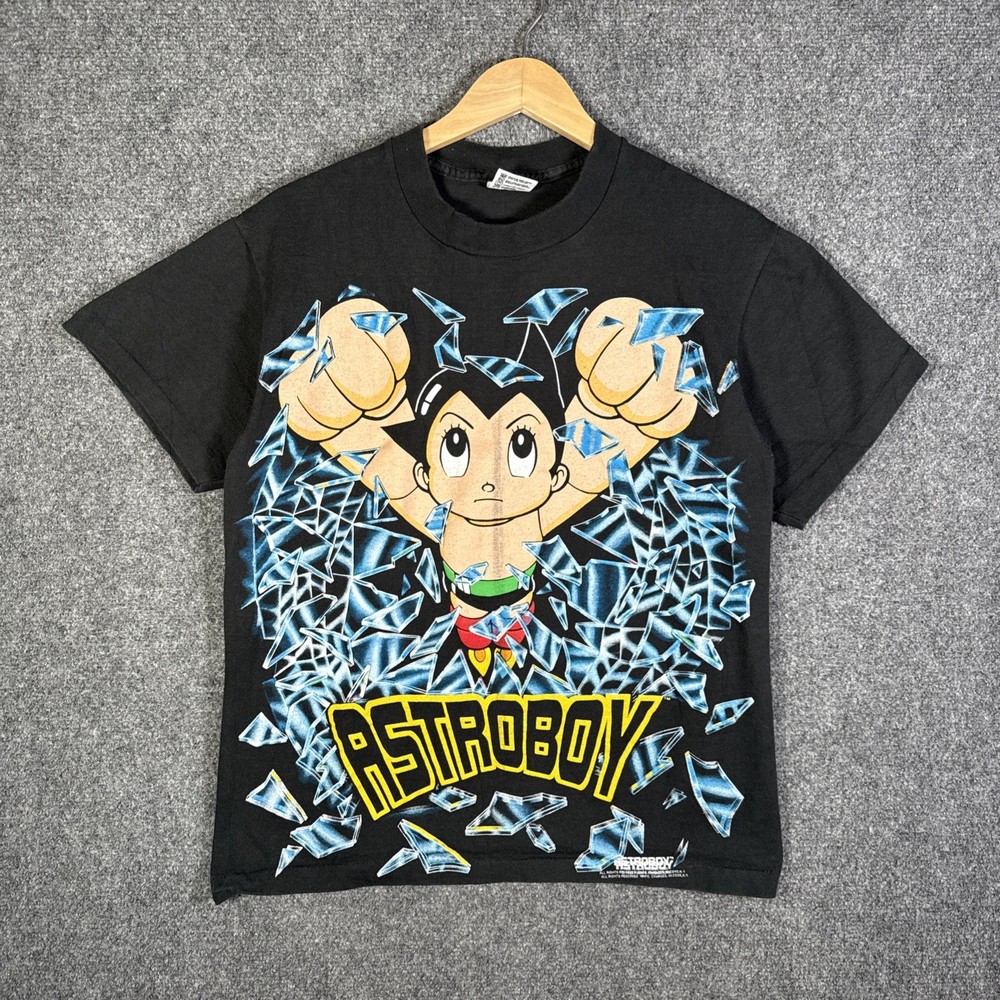Vintage Astro Boy Shirt Mens Medium Black 90s Shattered Glass Cartoon RARE USA