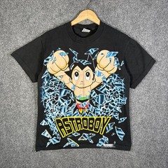 Vintage Astro Boy Shirt Mens Medium Black 90s Shattered Glass Cartoon RARE USA