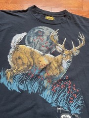 Vtg 90s Woolrich Deer Hunt T-Shirt Black Men’s XXL Single Stitch Harlequin Print