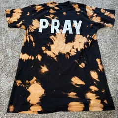 Oversized ‘PRAY’ Tie-Dye Grunge T-Shirt, Black & Orange Bleach Wash