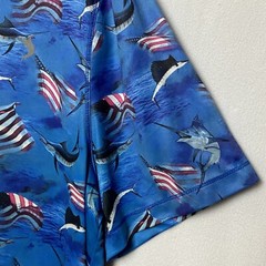Reel Legends T-shirt Tee Mens Blue Sz M Reel Tec Flag Fish All Over Patriotic