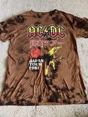 AC/DC Japan Tour 1981 Brown Tie Dye T-Shirt Mens Size Medium