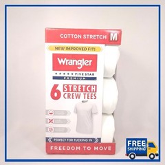 Wrangler Men Cotton Stretch Crew Neck Undershirts White Soft T-Shirts 6-Pack M