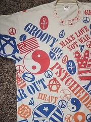 Vintage 80s Peace Love Not War Hippie Psychedelic Single Stitch AOP Shirt Sz XL
