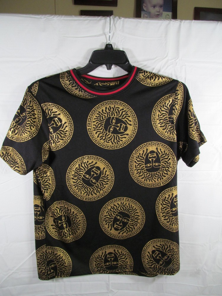 NWT DRILL CLOTHING MEDUSSA BLACK with GOLD METALLIC PRINT T- SHIRT sz M