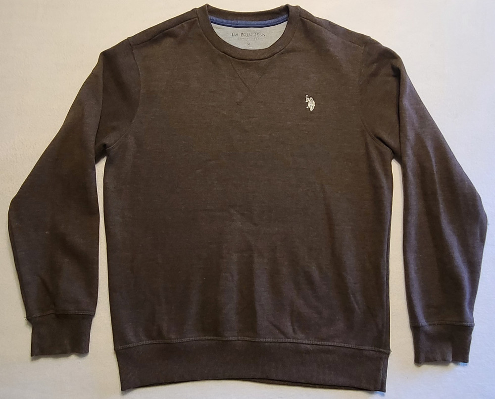 US Polo Assn Luxury Feel Sweatshirt Men M Brown Crew Neck Fleece Pullover Cotton