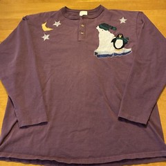 Vintage Men’s Henley Size XL Winter Scene Design Polar Bear Penguin See Pics