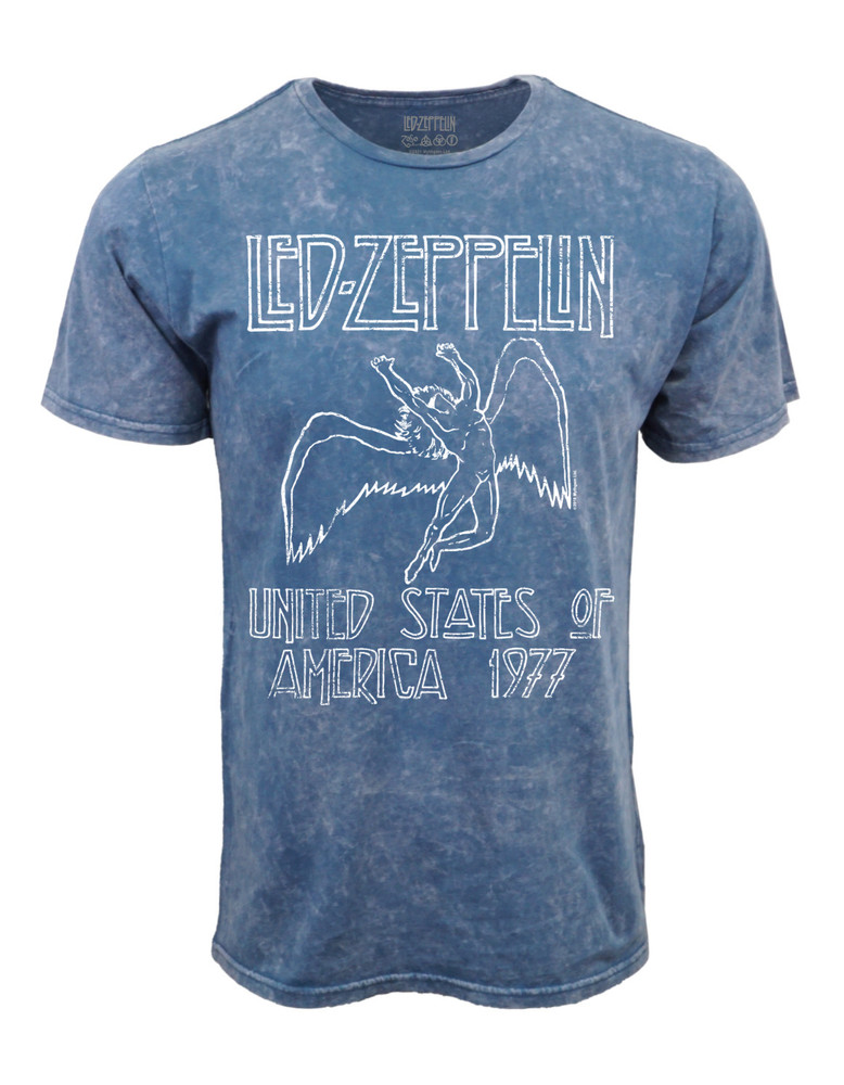 LED ZEPPELIN DISTRESSED LOGO MINERAL WASH BLUE T SHIRT