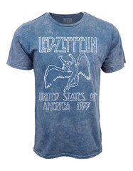 LED ZEPPELIN DISTRESSED LOGO MINERAL WASH BLUE T SHIRT